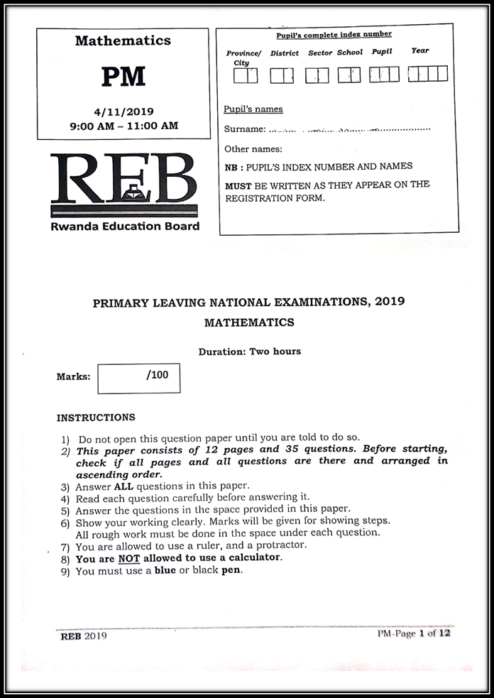 Mathematics PLevel National Examination 2019 THINKBIG O.S. Ltd