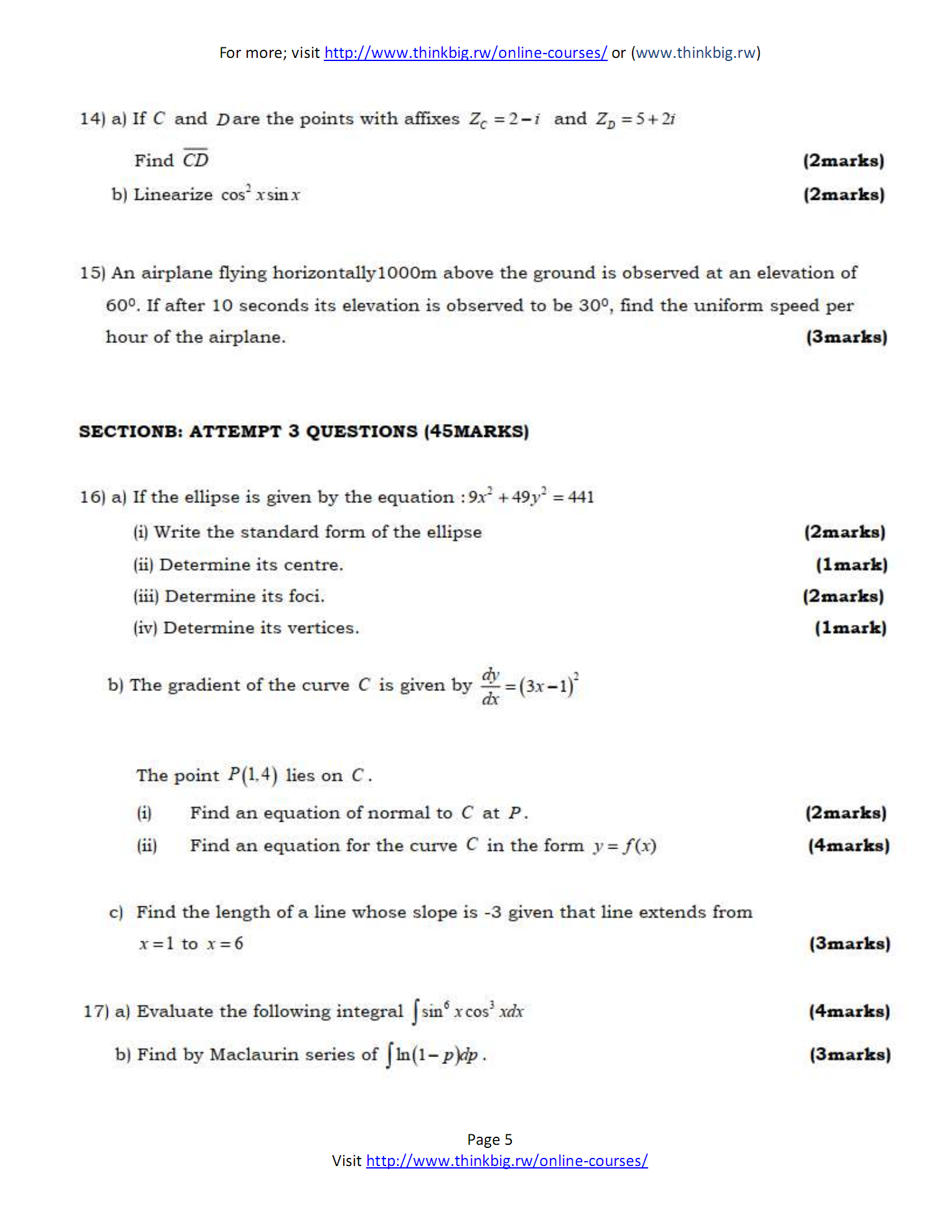 MATHEMATHICS A-LEVEL NATIONAL EXAMINATION 2018 AND 2019 QUESTIONAIRES ...