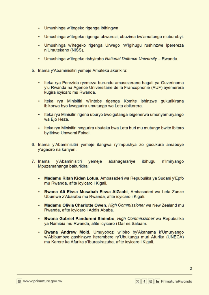 Ibyemezo by’Inama y’Abaministry – 28/01/2026 - THINKBIG O.S. Ltd ...